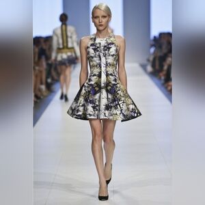 JOSH GOOT Purple Black Marble Print Silk Neoprene Rubber Scuba Dress Size S